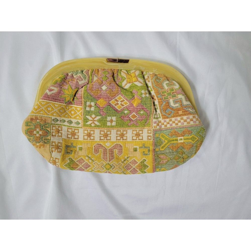 Yellow Patchwork Embroidered Clutch Wristlet like new